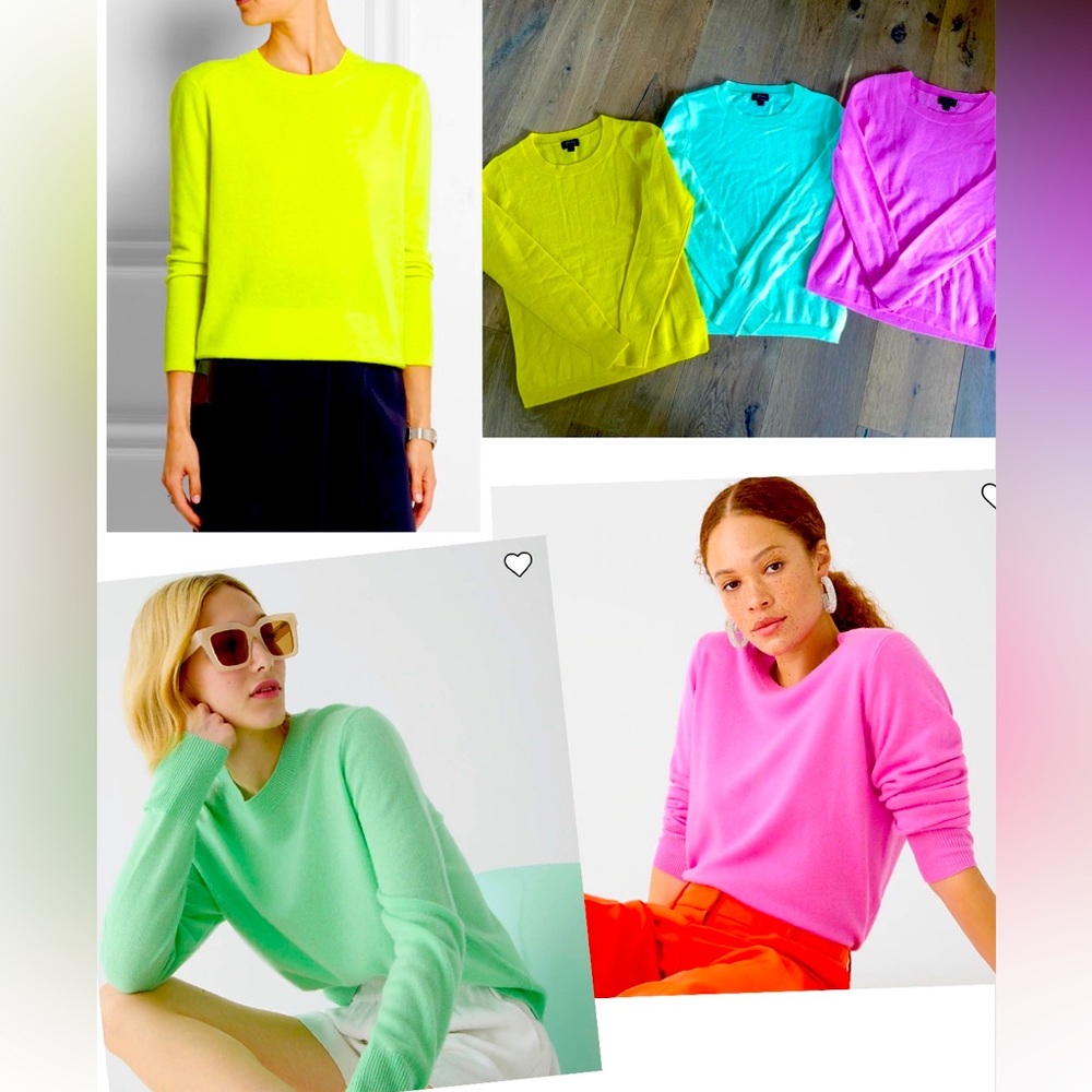 (3) jcrew Cashmere classic-fit crewneck sweater Lot xs s pink yellow mint green